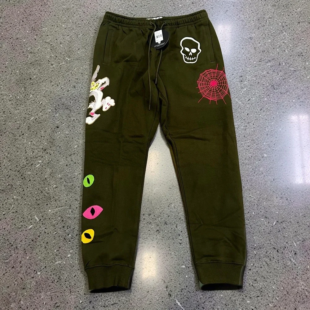Freeze Max Looney Tunes Bugs Bunny Joggers Mens L Olive Green Sweatpants Patch